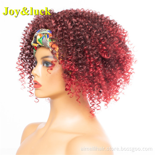 Wholesale Wigs For Black Women Ladies Colored Hairband Black Ombre Burgundy Short Kinky Curly Headband Wig Synthetic Hair Wigs